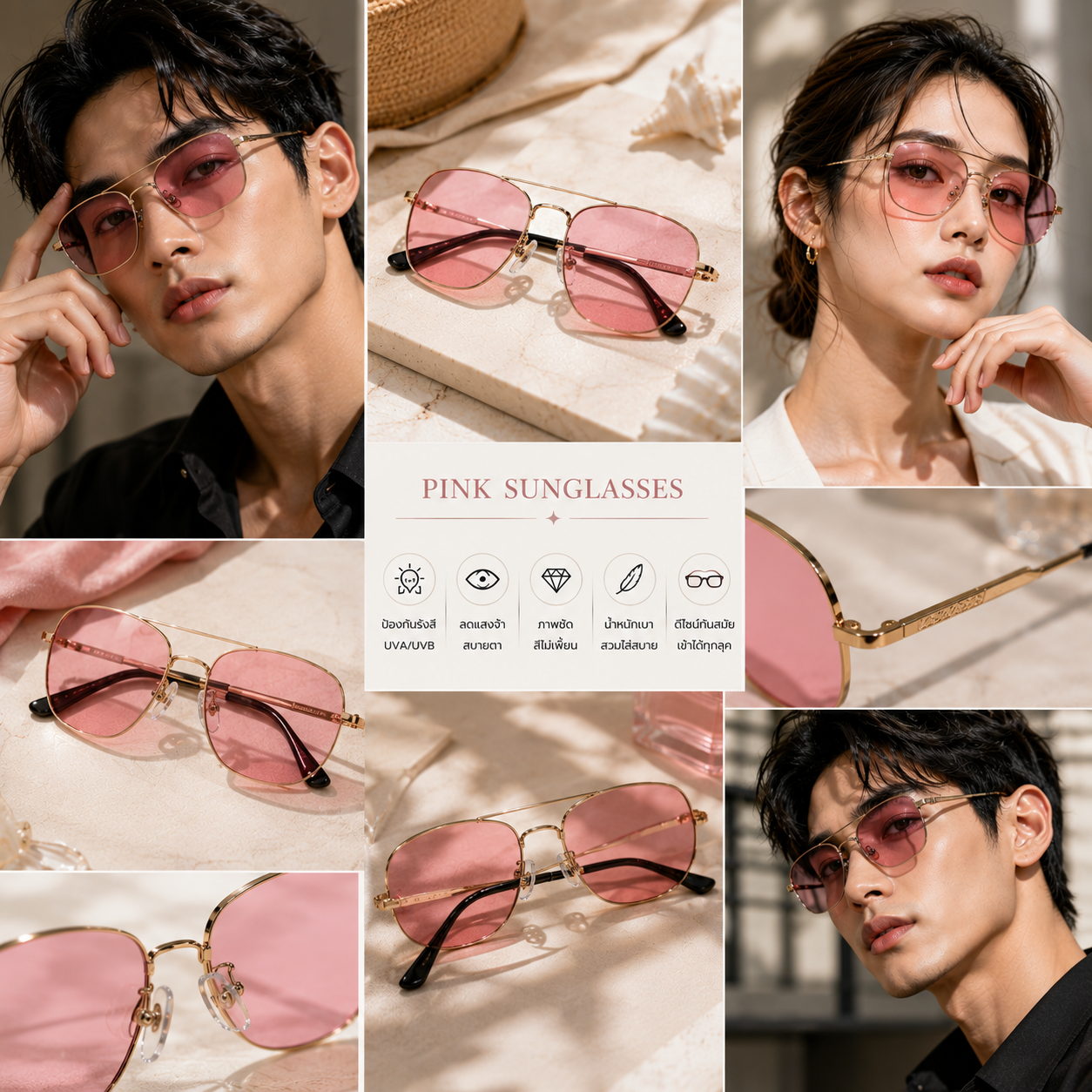 แว่นกันแดด Waen Waen เลนส์สีชมพู